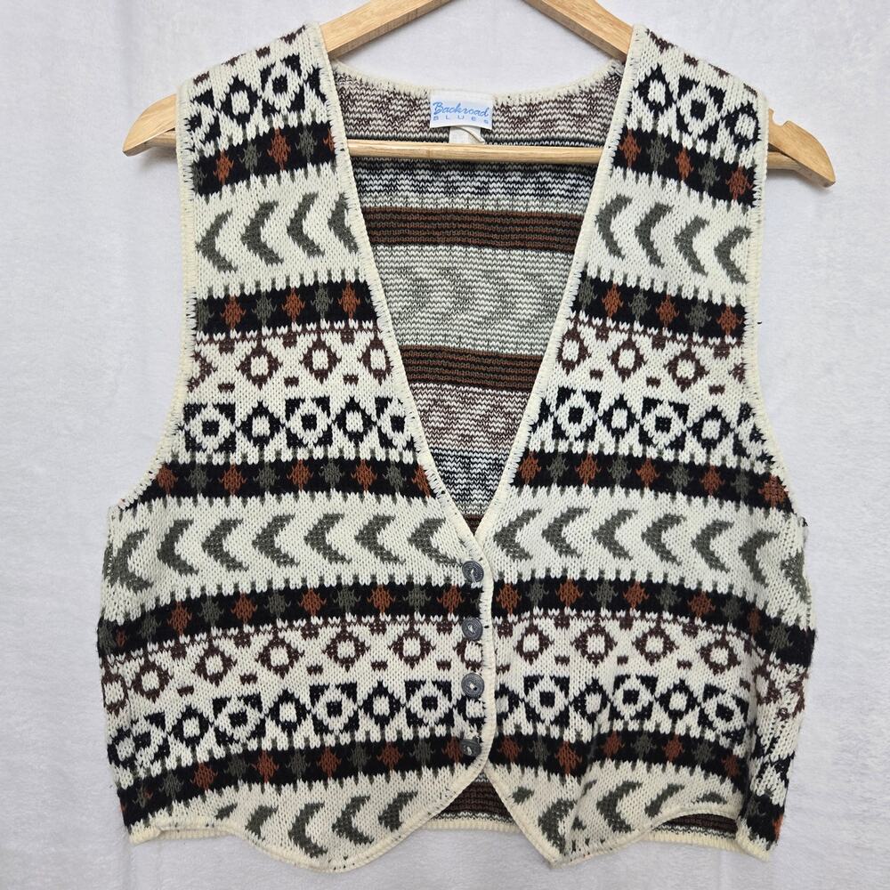 Backroads Blues Womens Vintage 90s Boho Southwestern Indie Knit Sweater Vest M